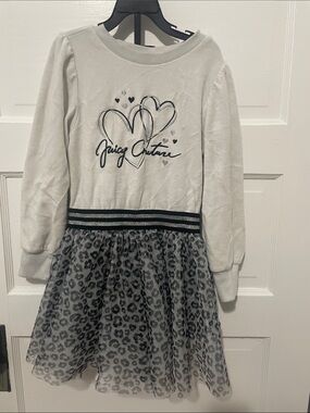 Juicy Couture White and Black Heart Leopard Tulle Dress